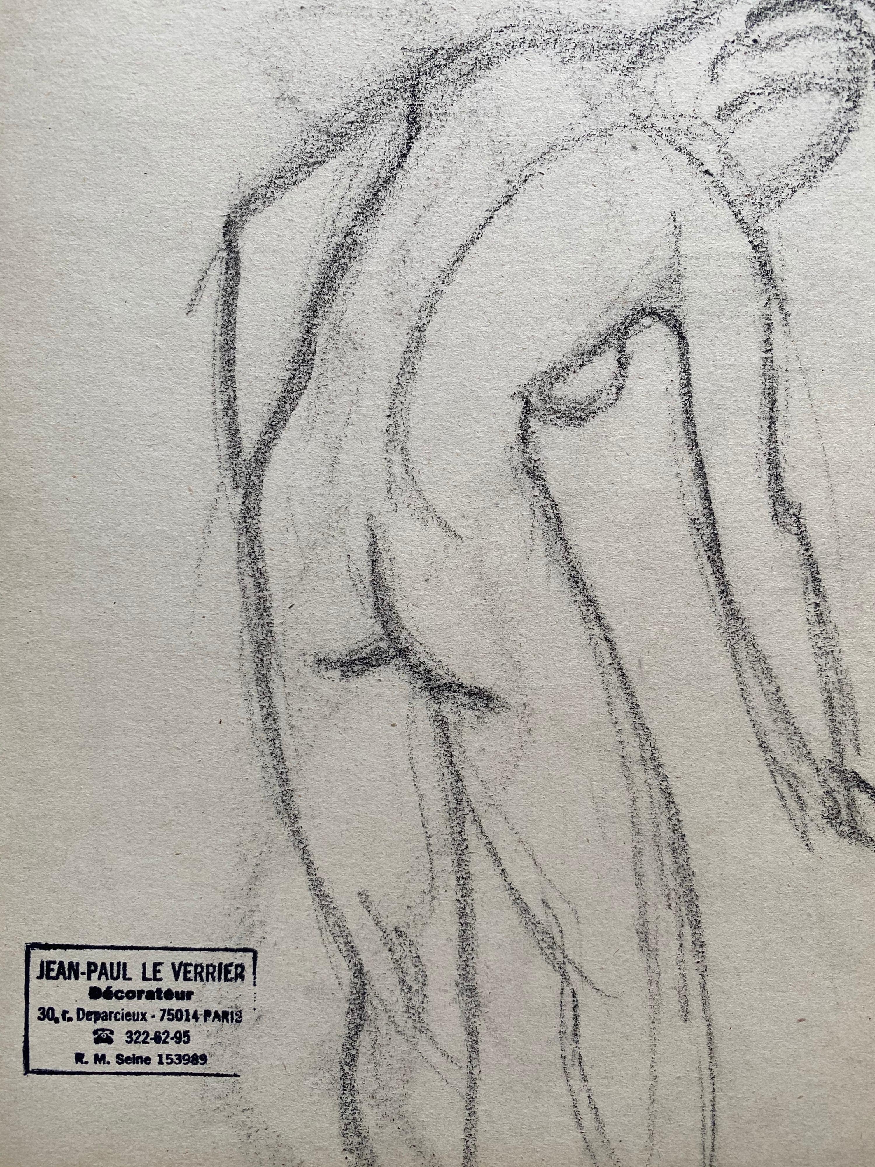 Jean-Paul le Verrier Figurative Art - Mid 20th century French Original Line Drawing sketch Nude Lady - Stamped