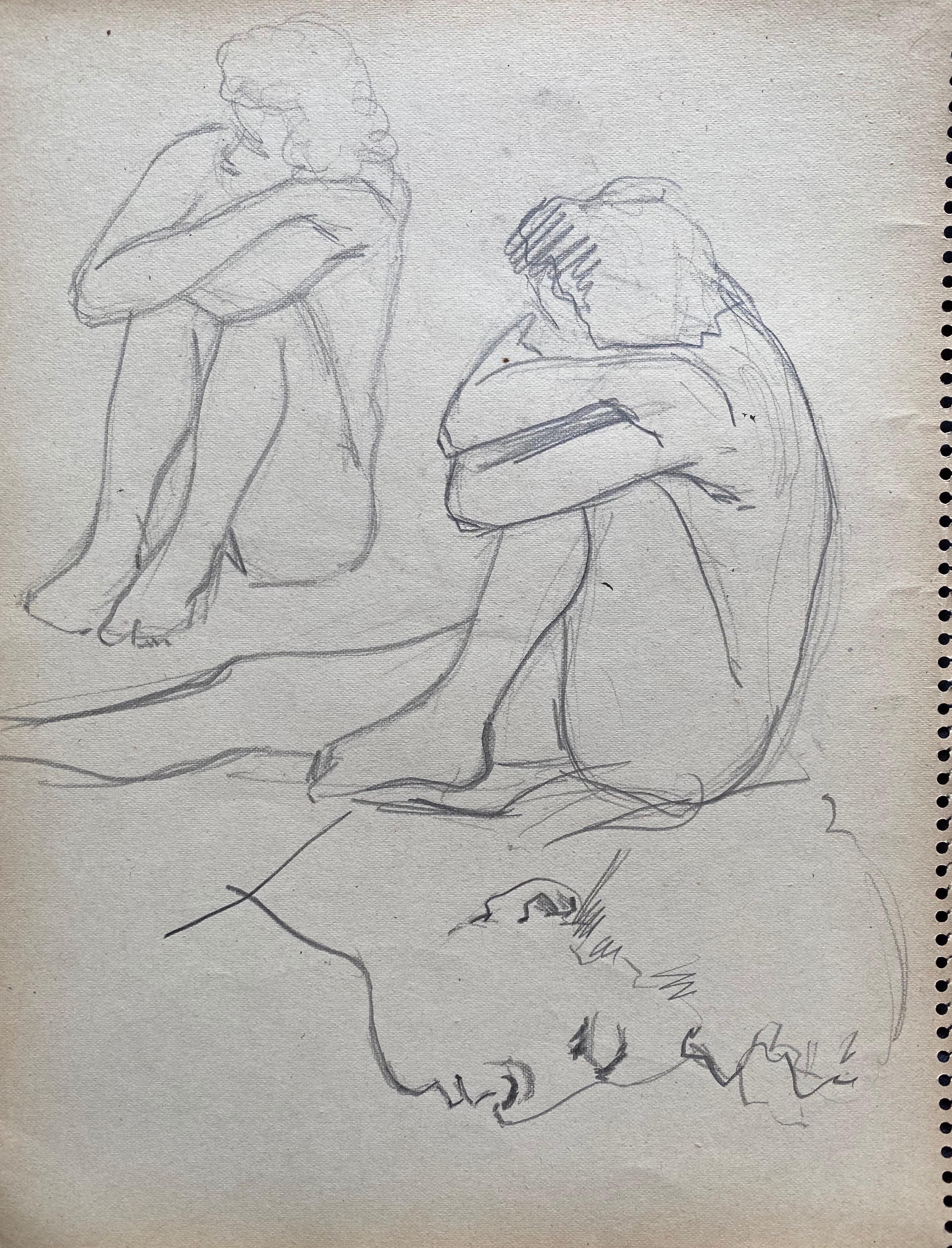Dessin au trait original français du milieu du 20e siècle esquissant une femme nue - Estampillé - Impressionnisme Art par Jean-Paul le Verrier