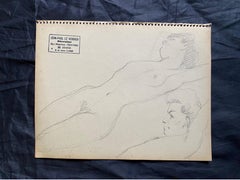 Mid 20th century French Original Line Drawing sketch Nude Female- Stamped