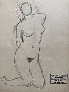 Milieu du 20e siècle Français Original Dessin au trait esquisse Nu Féminin- Estampillé