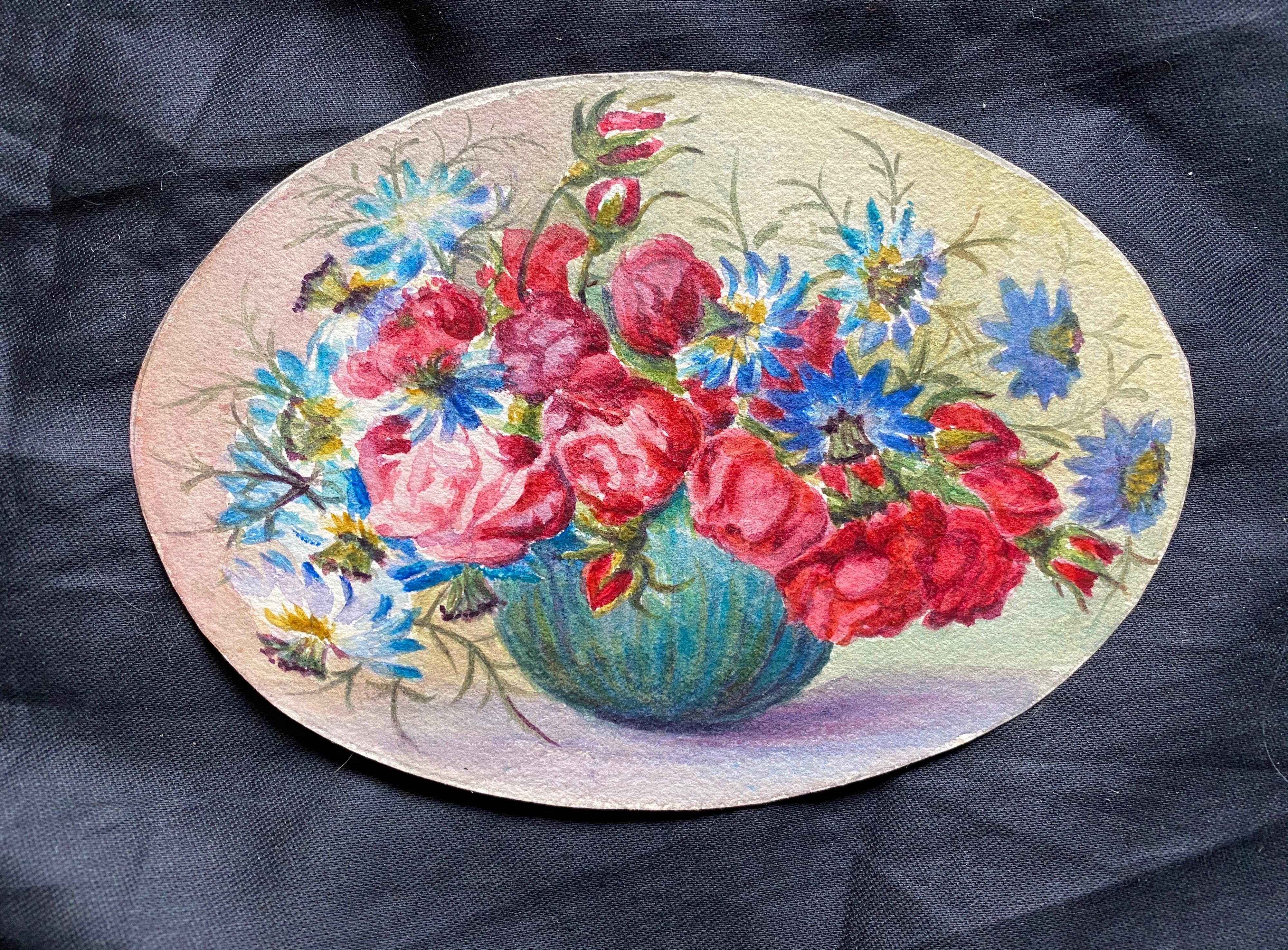 Early 1900's French Impressionist Signed Flower Watercolour by Marie Carreau - Art by Marie-Amelie Chautard-Carreau