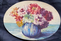 Aquarelle à fleurs signée de Marie Carreau, impressionniste française, début des années 1900