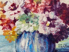 Aquarelle à fleurs signée de Marie Carreau, impressionniste française, début des années 1900