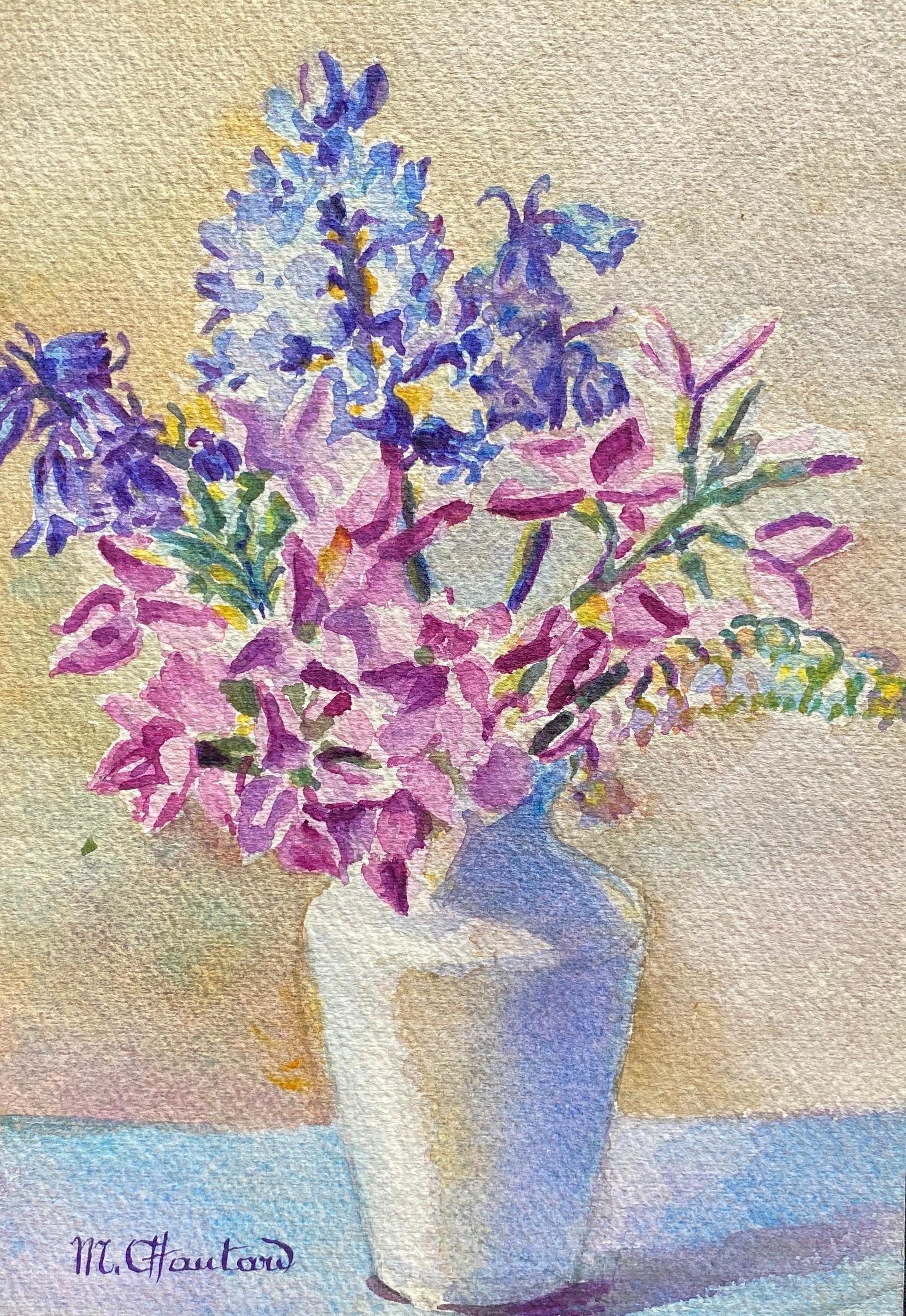 Marie-Amelie Chautard-Carreau Still-Life - Early 1900's French Impressionist Signed Flower Watercolour by Marie Carreau