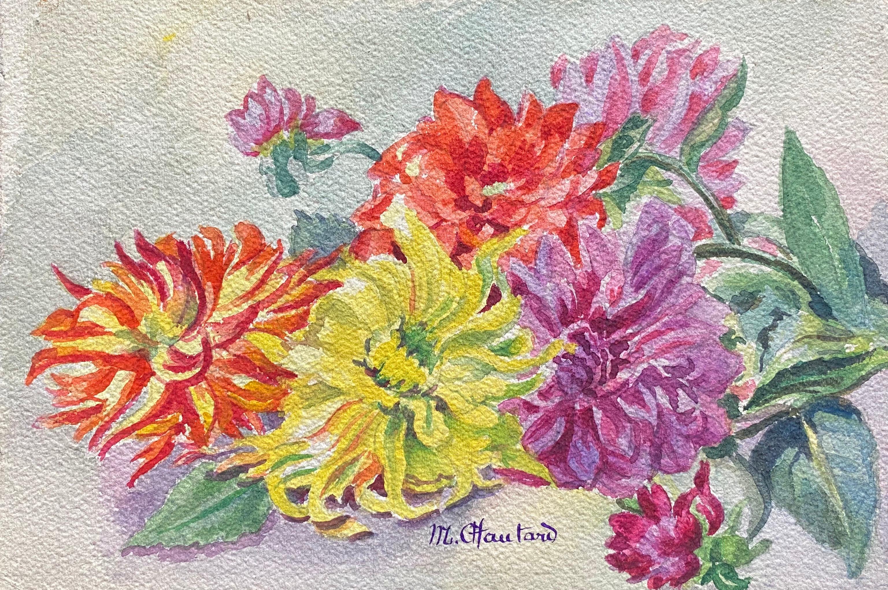 Marie-Amelie Chautard-Carreau Still-Life Painting - Early 1900's French Impressionist Signed Flower Watercolour by Marie Carreau