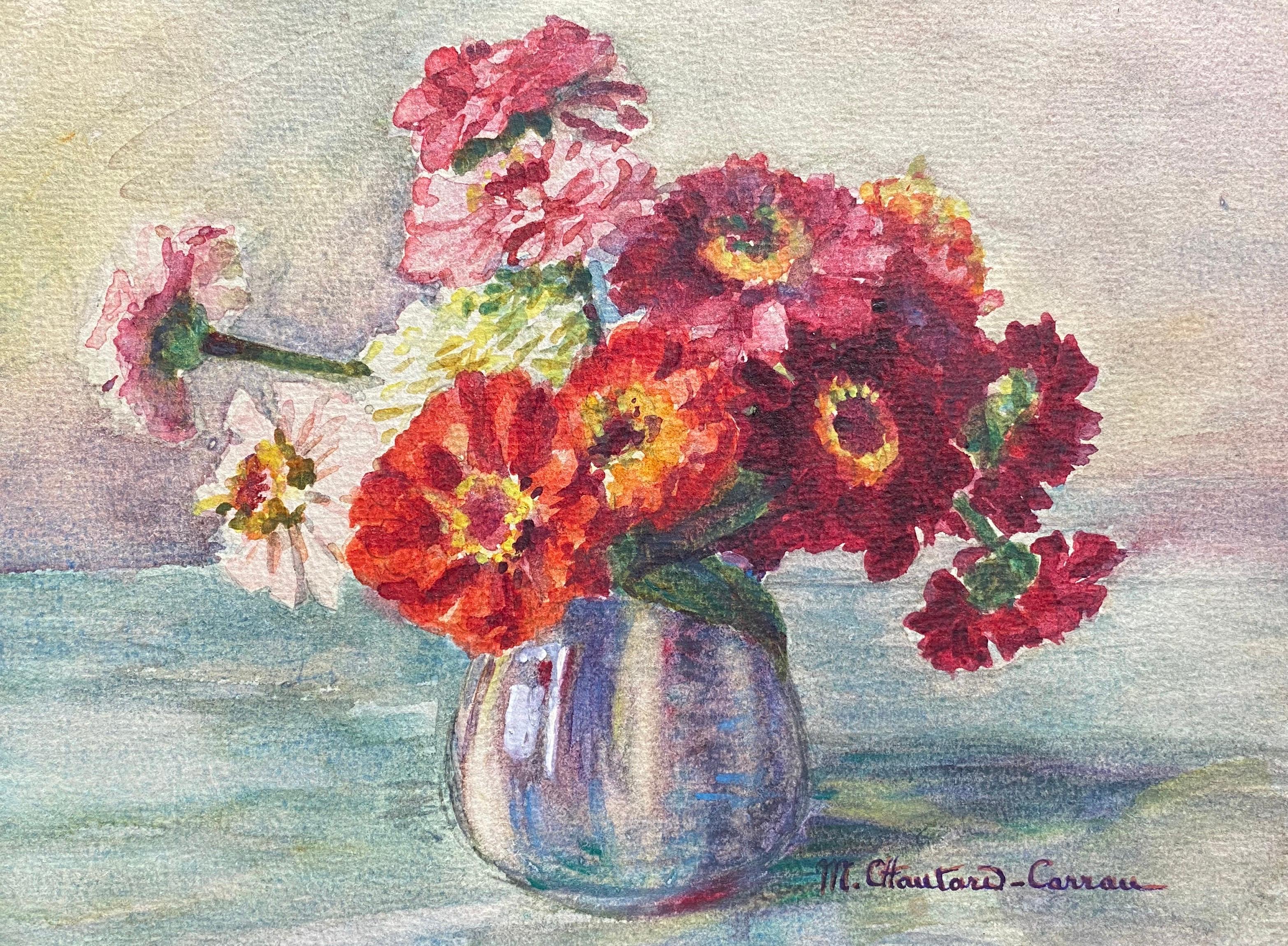 Marie-Amelie Chautard-Carreau Still-Life - Early 1900's French Impressionist Signed Flower Watercolour by Marie Carreau