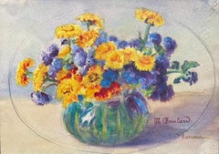 Early 1900's French Impressionist Signed Flower Watercolour by Marie Carreau