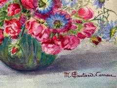 Early 1900's French Impressionist Signed Flower Watercolour by Marie Carreau