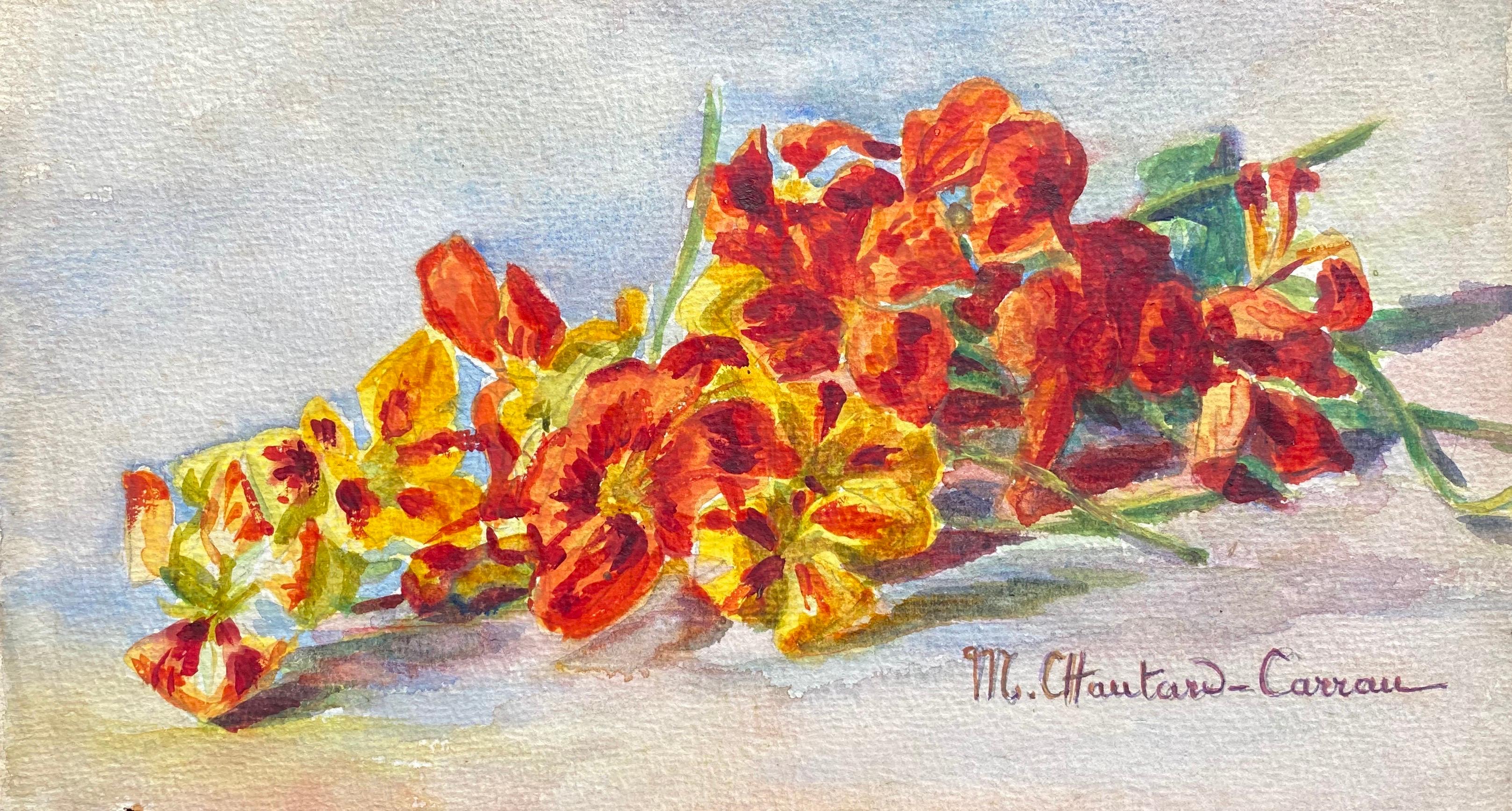 Marie-Amelie Chautard-Carreau Still-Life - Early 1900's French Impressionist Signed Flower Watercolour by Marie Carreau