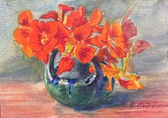 Aquarelle à fleurs signée de Marie Carreau, impressionniste française, début des années 1900