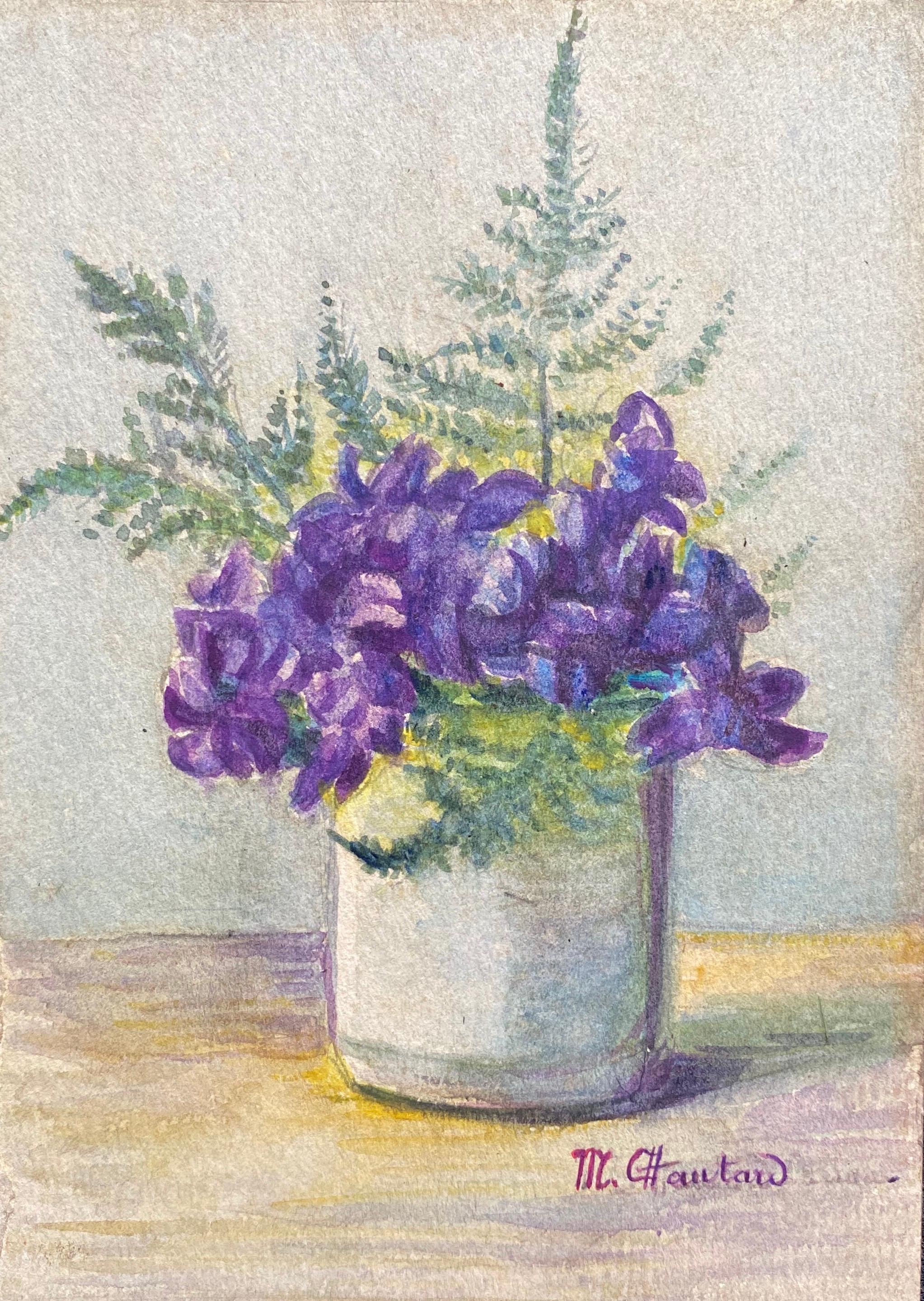 Early 1900's French Impressionist Signed Flower Watercolour by Marie Carreau - Art by Marie-Amelie Chautard-Carreau