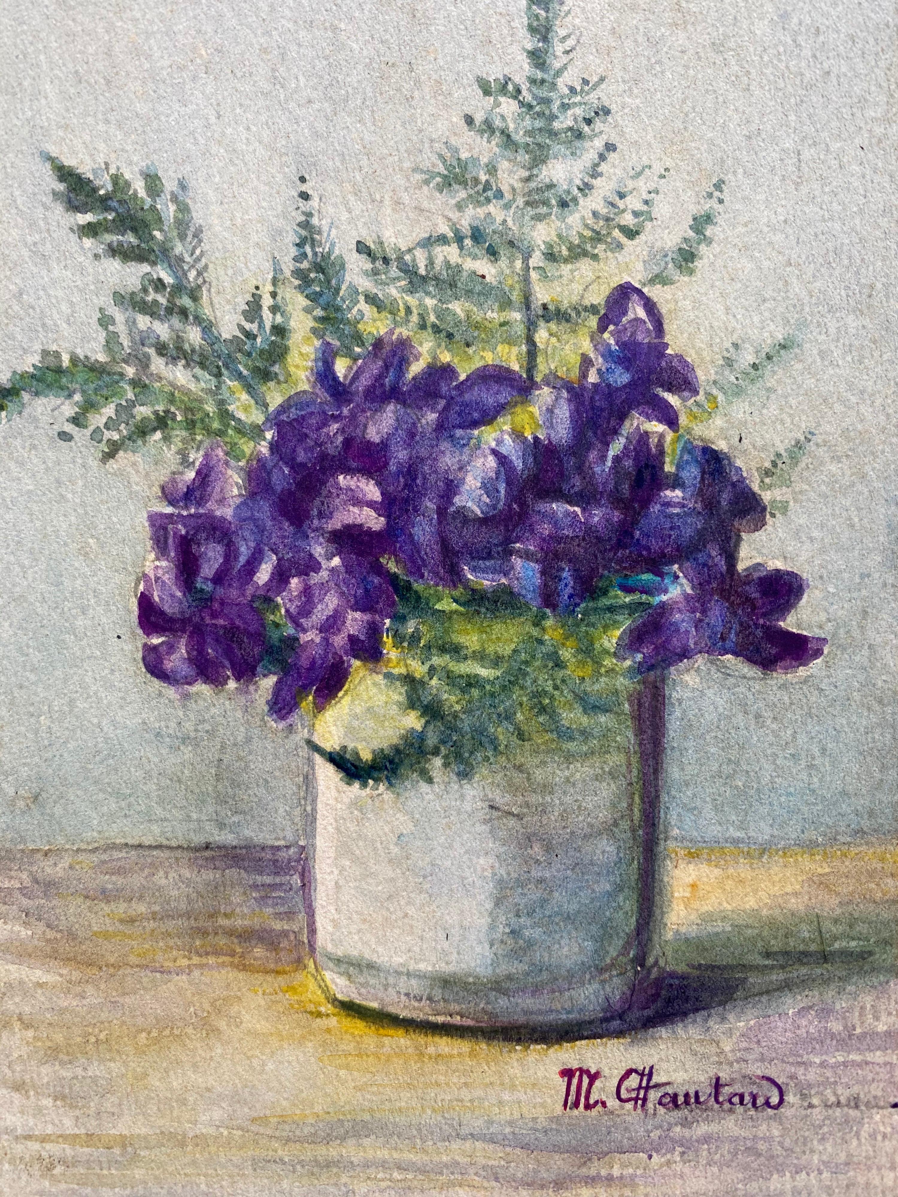 Französischer Impressionist aus den frühen 1900er Jahren, signiertes Blumenaquarell von Marie Carreau