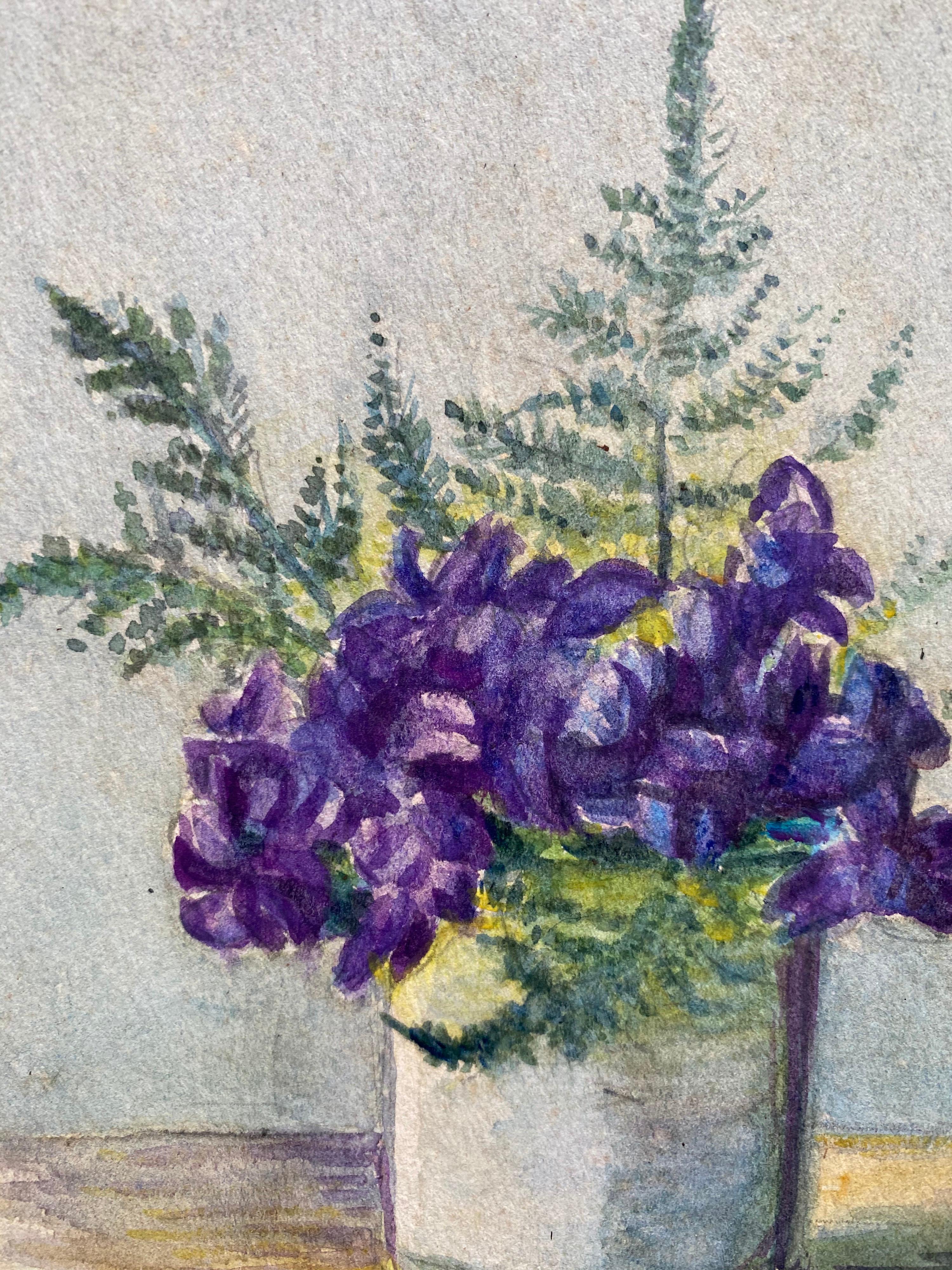 Acquerello floreale impressionista francese dei primi del '900 firmato da Marie Carreau - Art Impressionismo di Marie-Amelie Chautard-Carreau