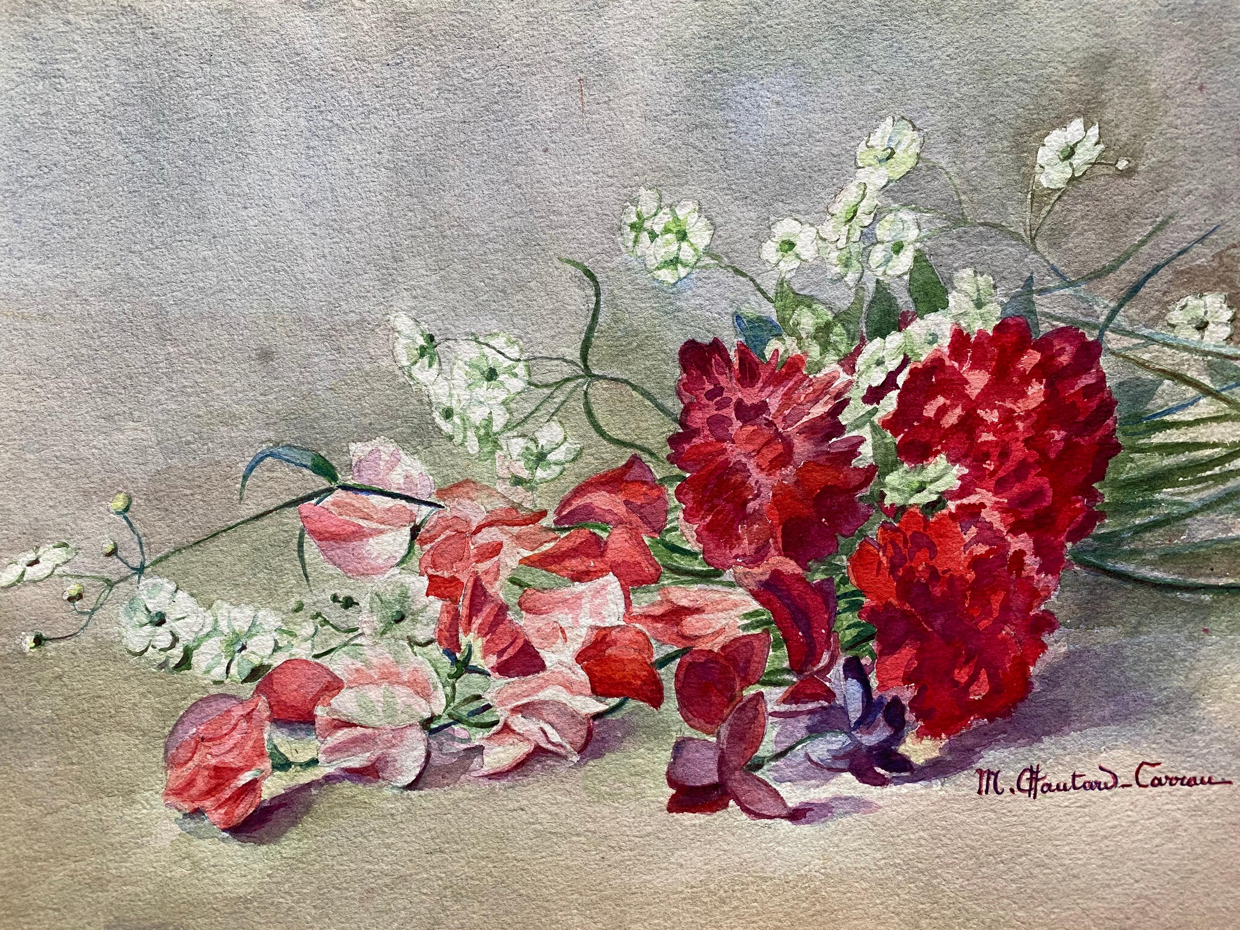 Marie-Amelie Chautard-Carreau Still-Life - Early 1900's French Impressionist Signed Flower Watercolour by Marie Carreau