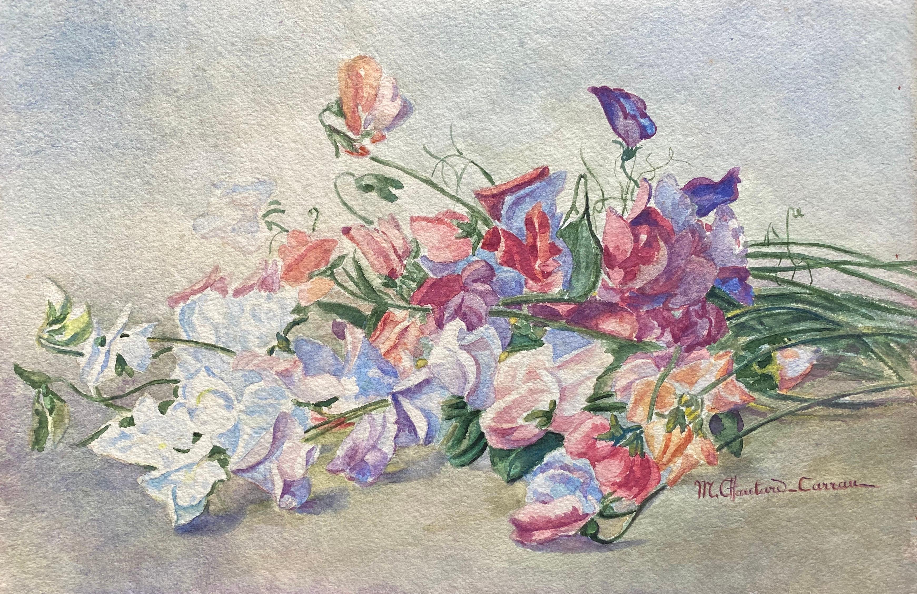 Still-Life Marie-Amelie Chautard-Carreau - Aquarelle à fleurs signée de Marie Carreau, impressionniste française, début des années 1900