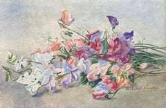 Early 1900's French Impressionist Signed Flower Watercolour by Marie Carreau