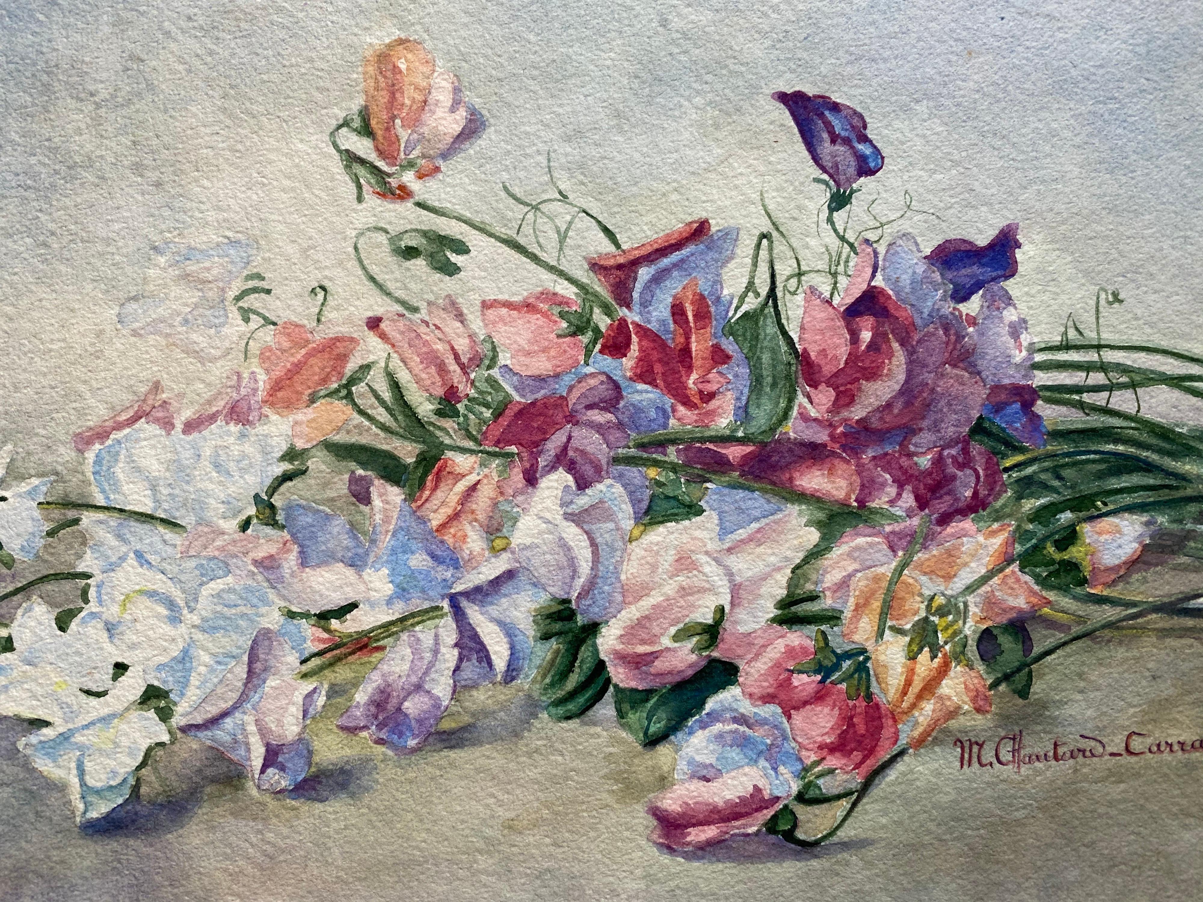 Aquarelle à fleurs signée de Marie Carreau, impressionniste française, début des années 1900 - Art de Marie-Amelie Chautard-Carreau