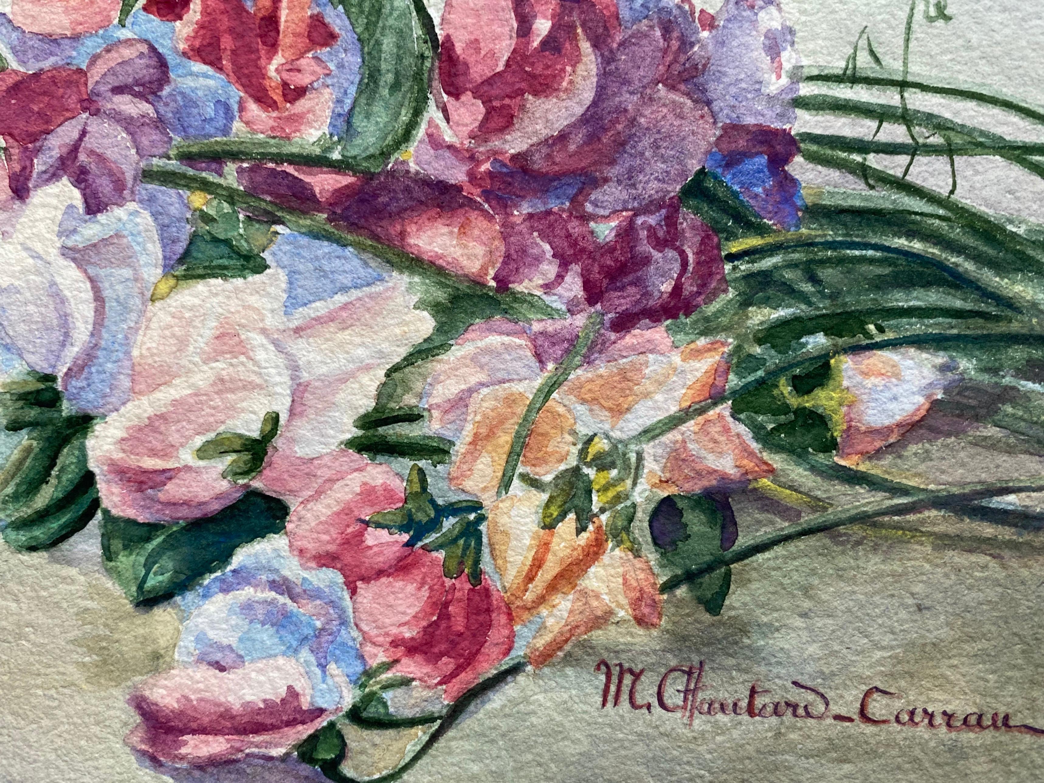 Aquarelle à fleurs signée de Marie Carreau, impressionniste française, début des années 1900 - Impressionnisme Art par Marie-Amelie Chautard-Carreau