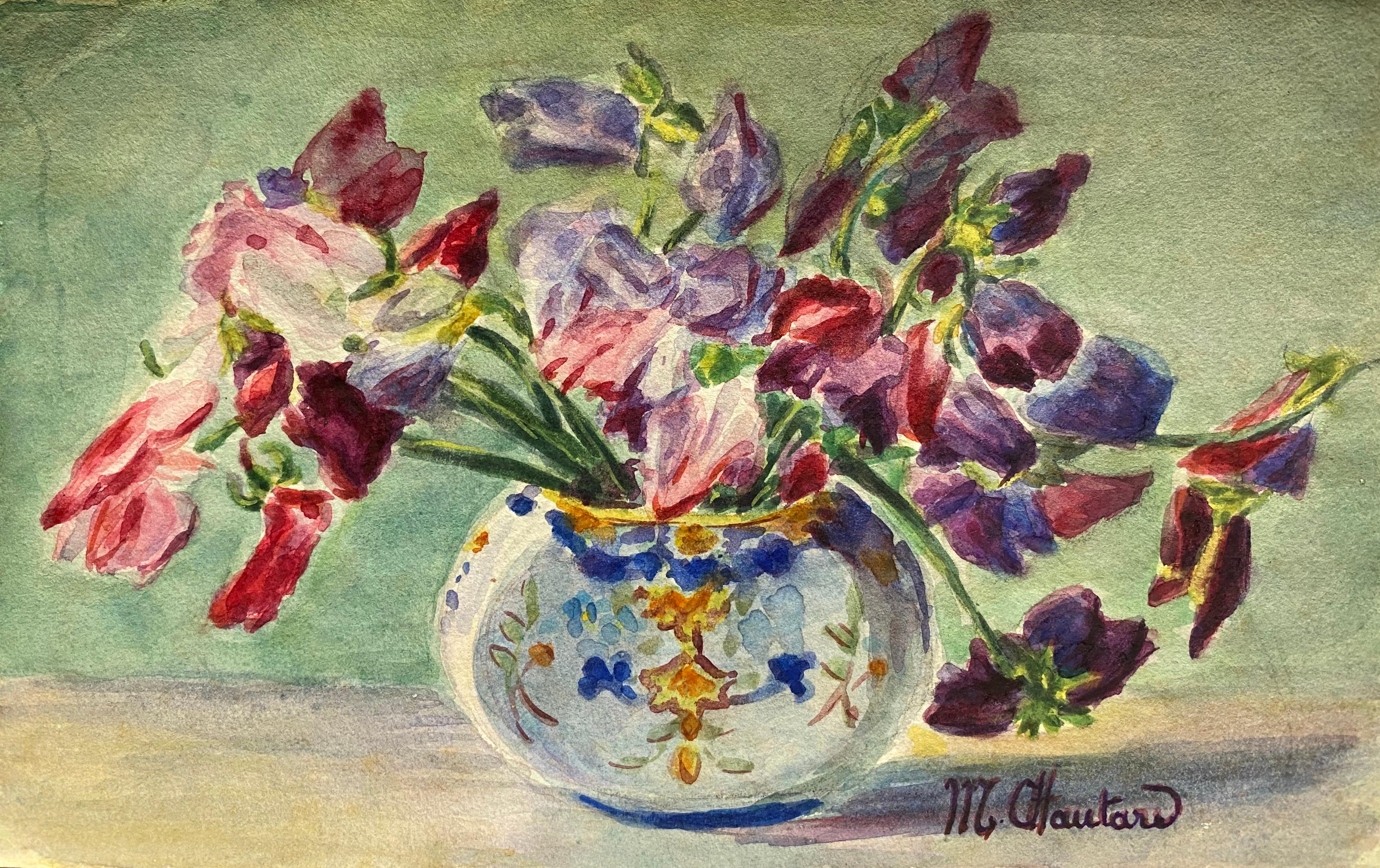 3 x  Aquarelles de fleurs impressionnistes françaises des années 1900 signées Marie Carreau - Art de Marie-Amelie Chautard-Carreau