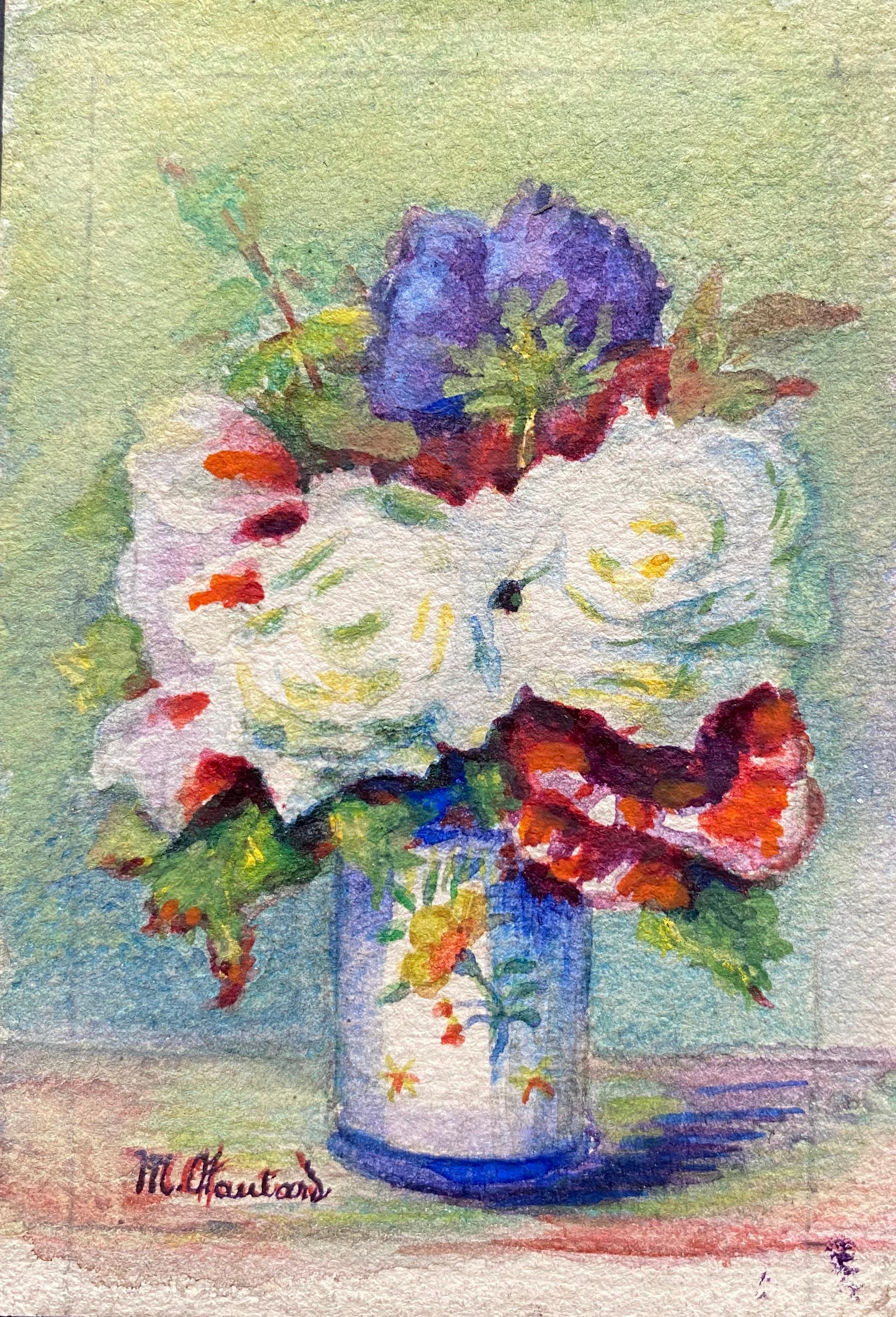 4 x frühe 1900er Jahre Französische impressionistische signierte Blumen-Aquarellbilder von Marie Carreau (Schwarz), Still-Life Painting, von Marie-Amelie Chautard-Carreau