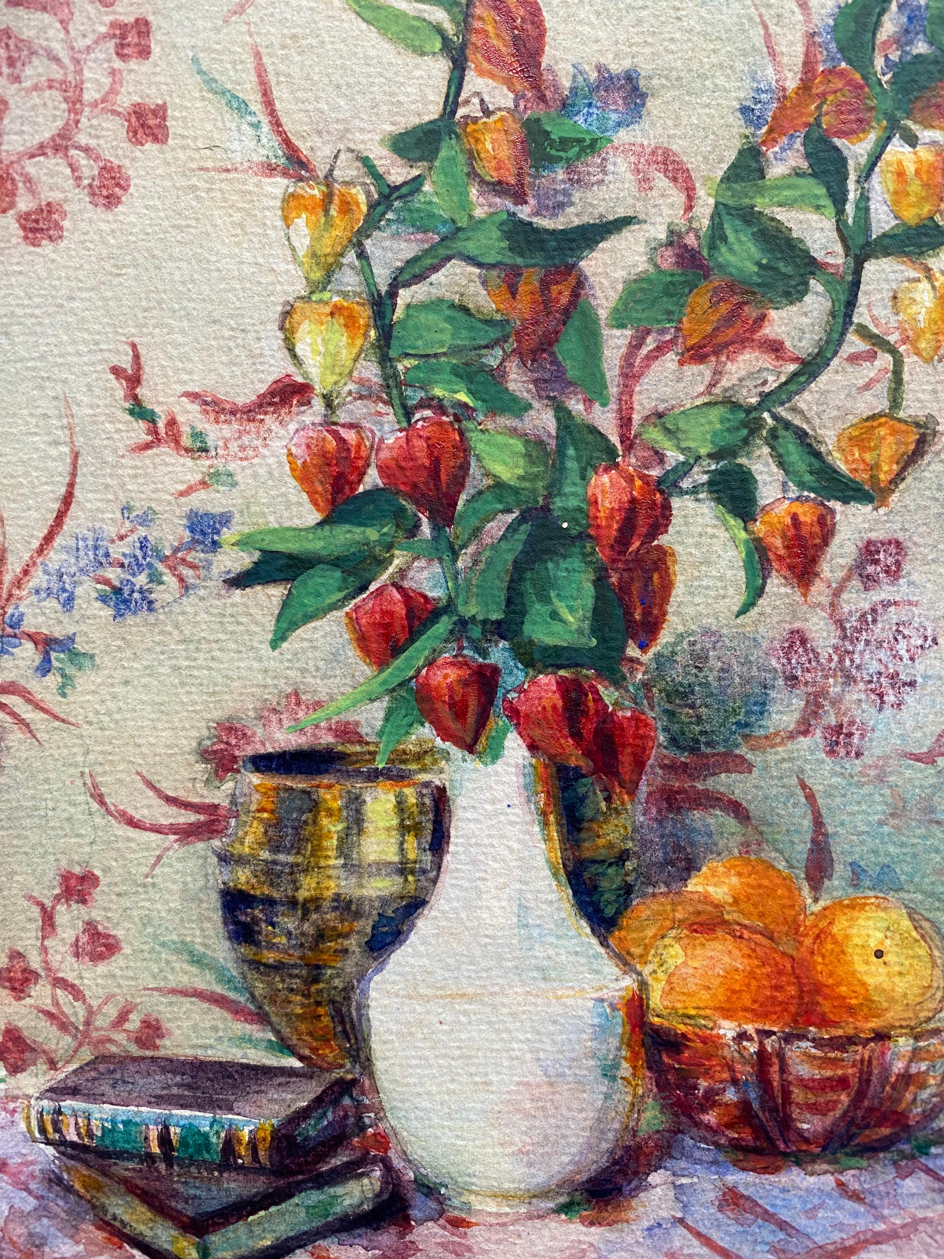 Acquerello floreale impressionista francese dei primi del '900 firmato da Marie Carreau - Painting di Marie-Amelie Chautard-Carreau