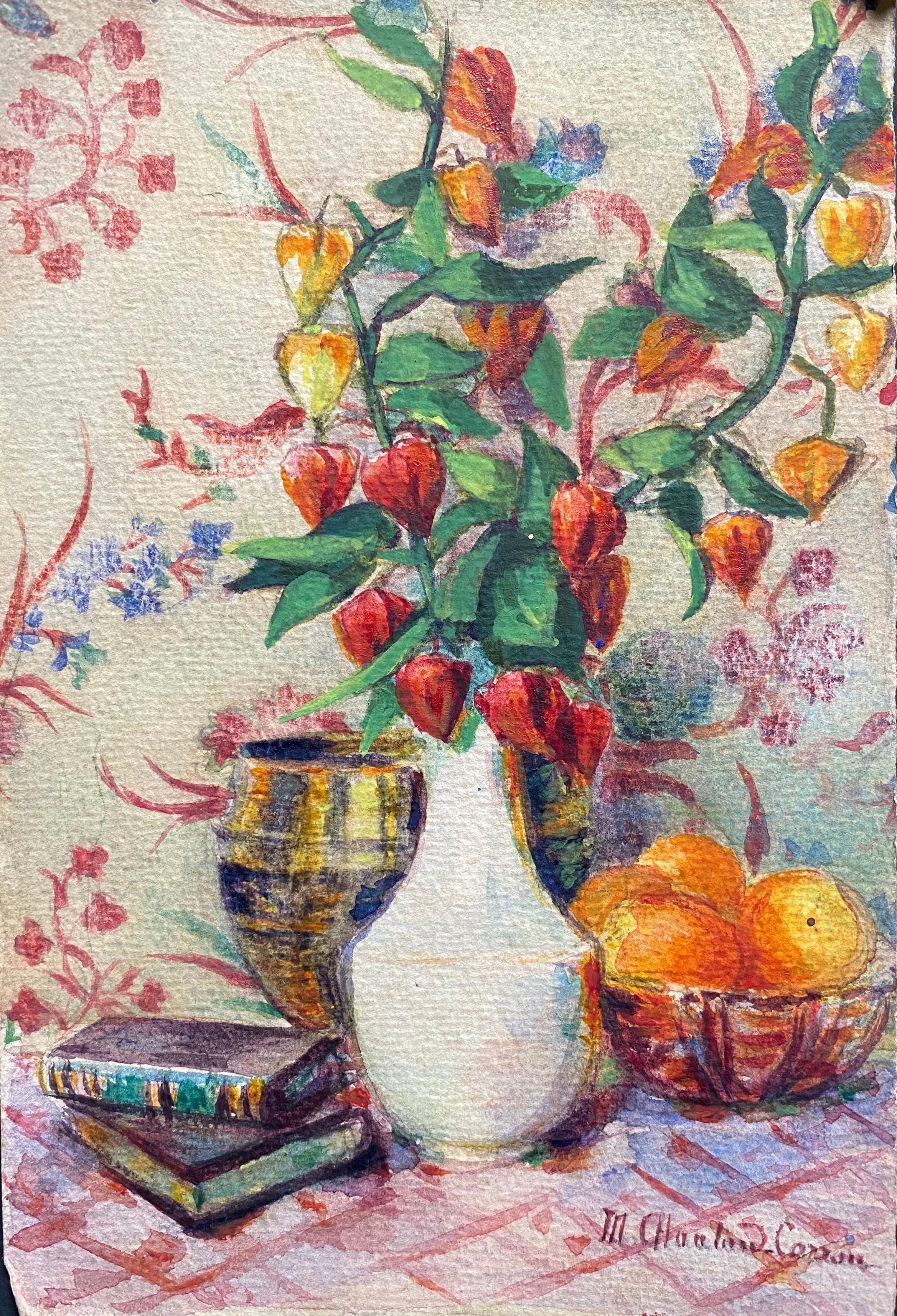 Still-Life Painting di Marie-Amelie Chautard-Carreau - Acquerello floreale impressionista francese dei primi del '900 firmato da Marie Carreau