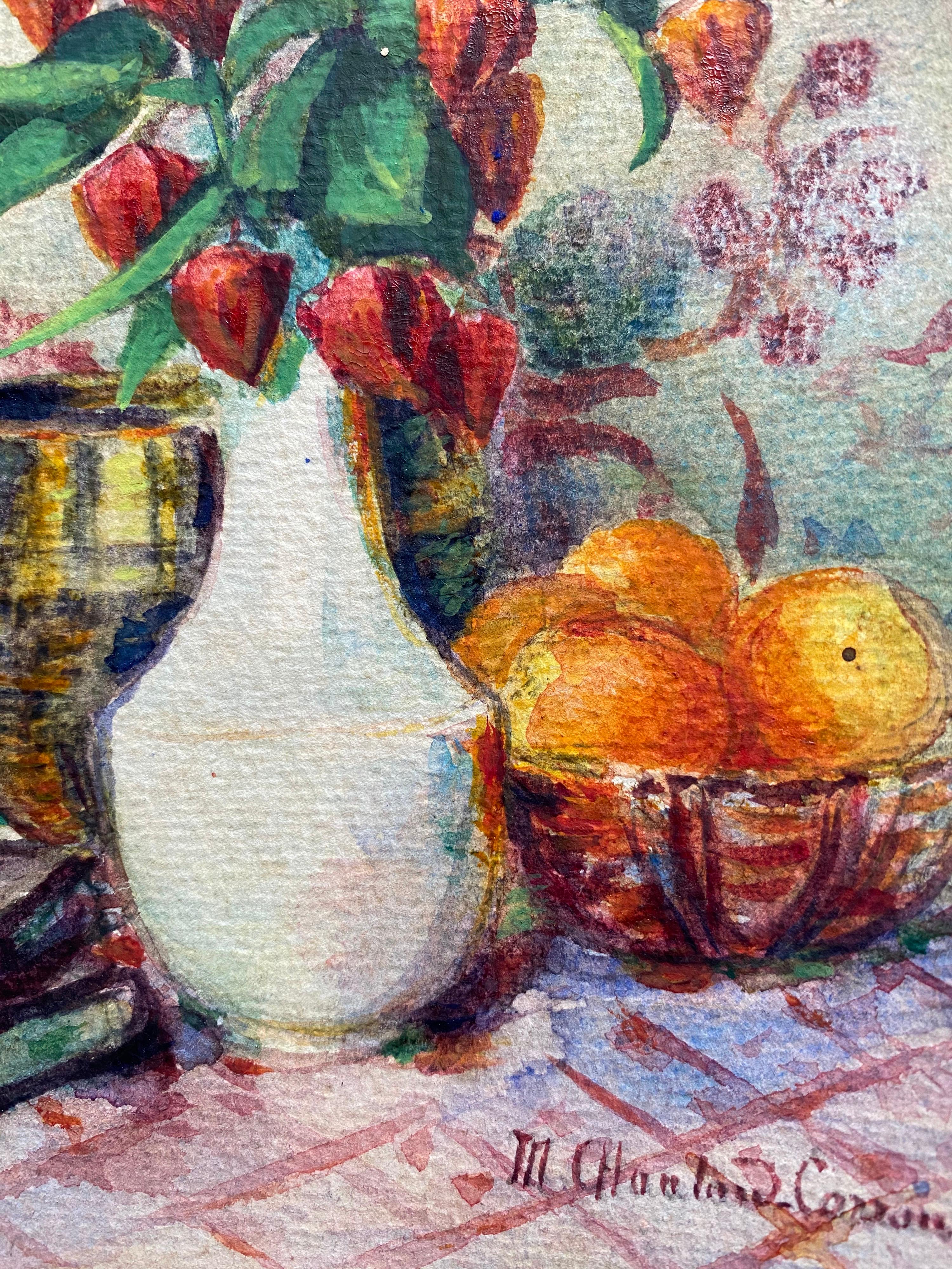 Acquerello floreale impressionista francese dei primi del '900 firmato da Marie Carreau - Painting Impressionismo di Marie-Amelie Chautard-Carreau