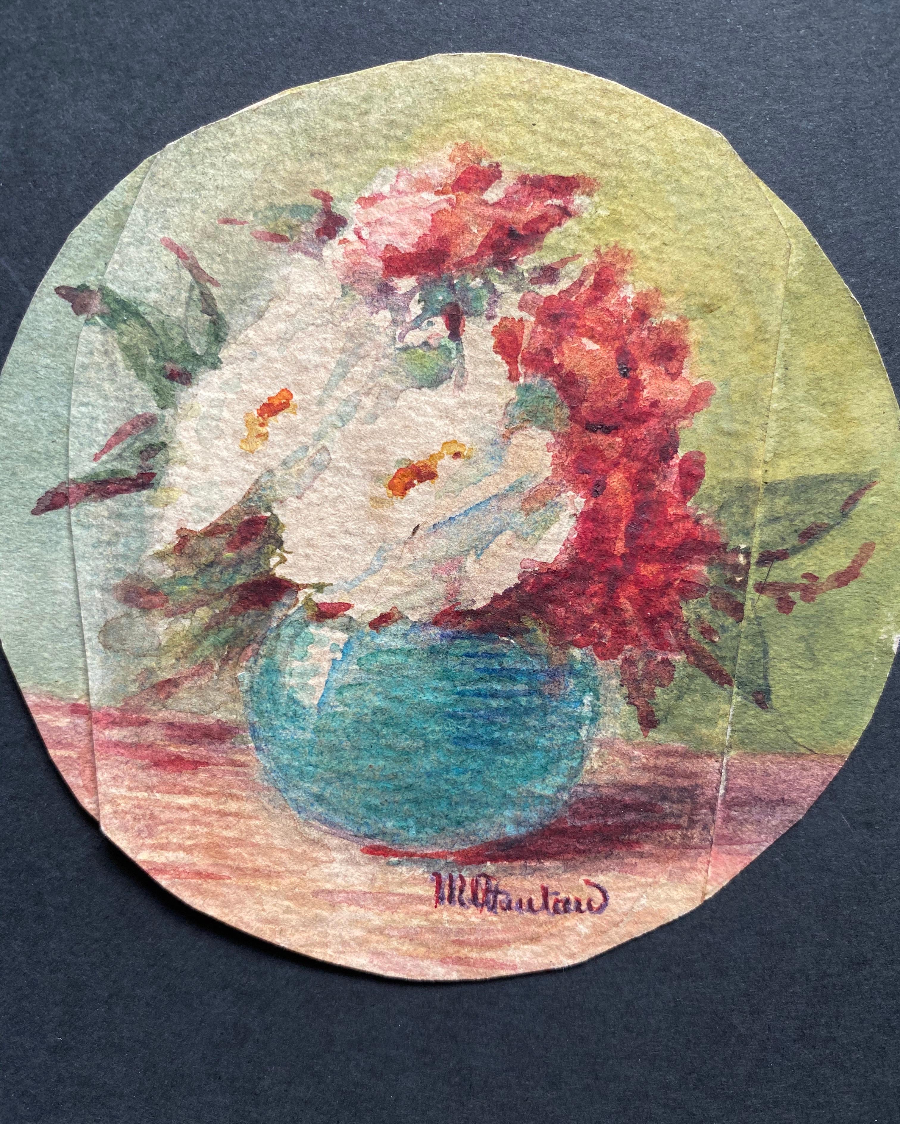 Französische impressionistische signierte Blumen-Aquarelle y Marie Carreau aus den frühen 1900er Jahren (Grau), Still-Life, von Marie-Amelie Chautard-Carreau