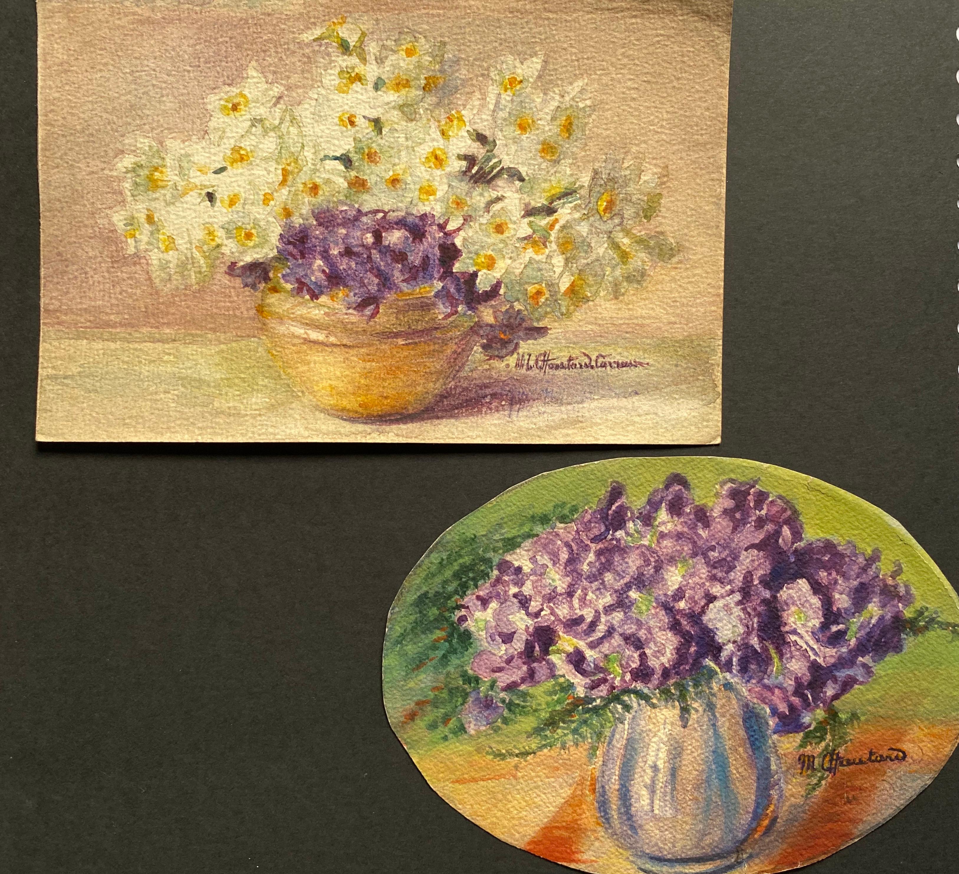 Marie-Amelie Chautard-Carreau Still-Life - 2 x Early 1900's French Impressionist Signed Flower Watercolours Marie Carreau