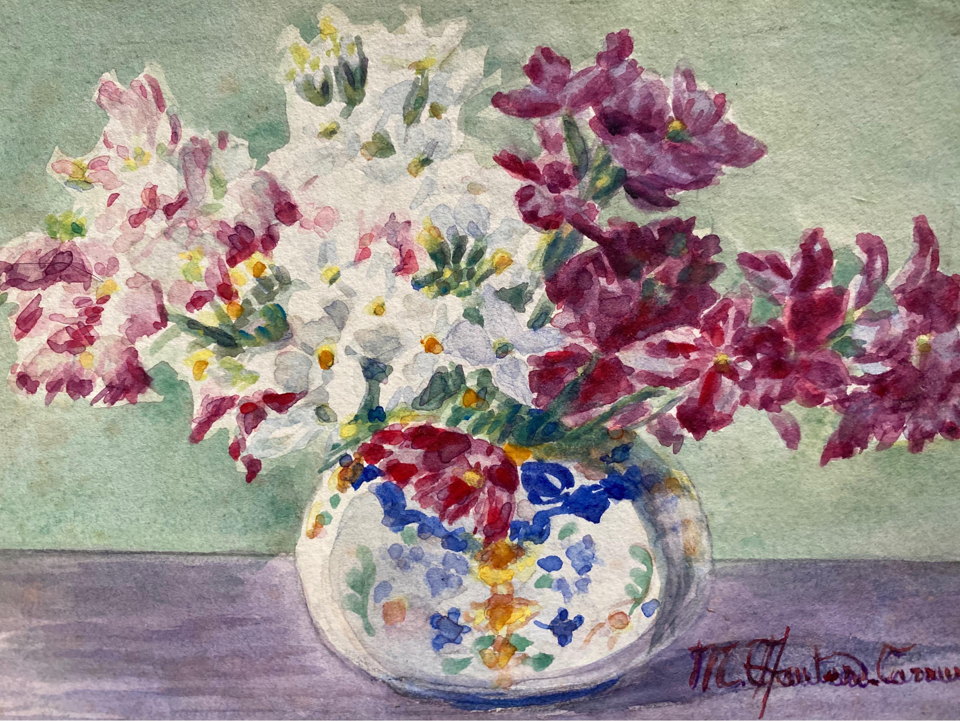 Marie-Amelie Chautard-Carreau Still-Life Painting - Early 1900's French Impressionist Signed Flower Watercolour by Marie Carreau