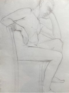 Mid 20th Century French Charcoal Drawing - Portrait of a Standing Nude Man