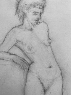 Mid 20th Century French Charcoal Drawing - Portrait of a Standing Nude Women