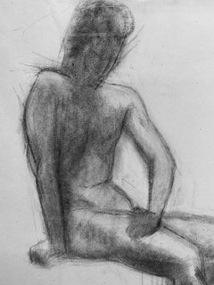 Disegno a carboncino francese della metà del XX secolo - Ritratto di donna nuda in piedi