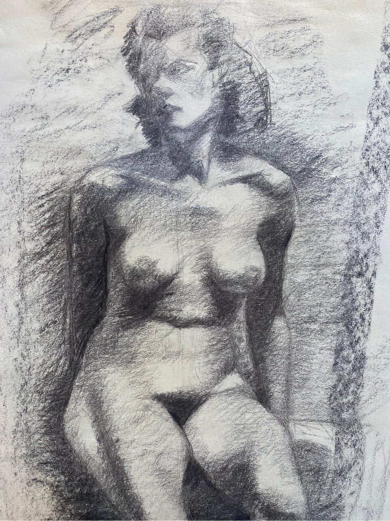 Mid 20th Century French Charcoal Drawing - Portrait of a Standing Nude Women - Art by GENEVIEVE ZONDERVAN (1922-2013)