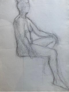 Mid 20th Century French Charcoal Drawing - Portrait of a Standing Nude Women