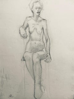 Mid 20th Century French Charcoal Drawing - Portrait of a Standing Nude Women