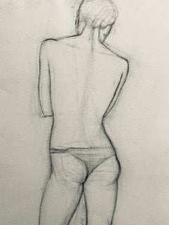 Mid 20th Century French Charcoal Drawing - Portrait of a Standing Nude Women