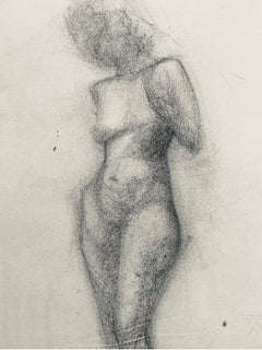 Mid 20th Century French Charcoal Drawing - Portrait of a Standing Nude Women