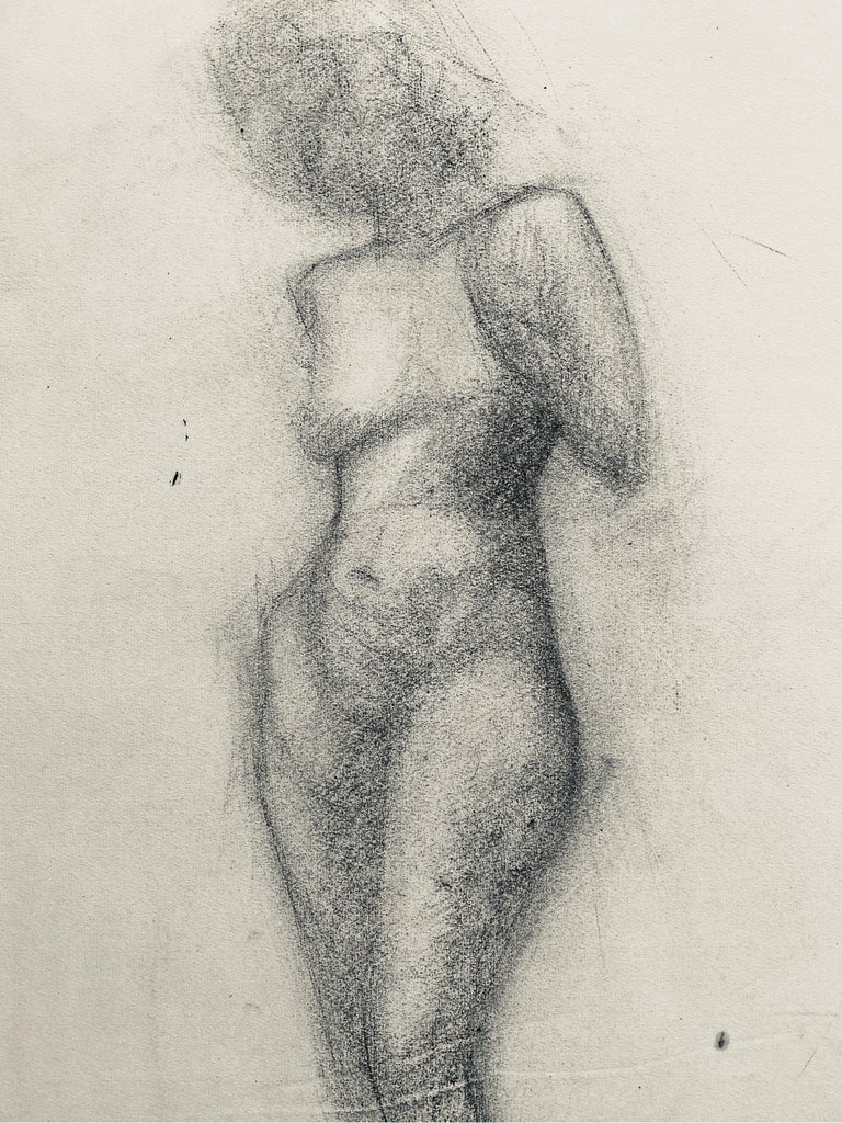 Mid 20th Century French Charcoal Drawing - Portrait of a Standing Nude Women - Art by GENEVIEVE ZONDERVAN (1922-2013)