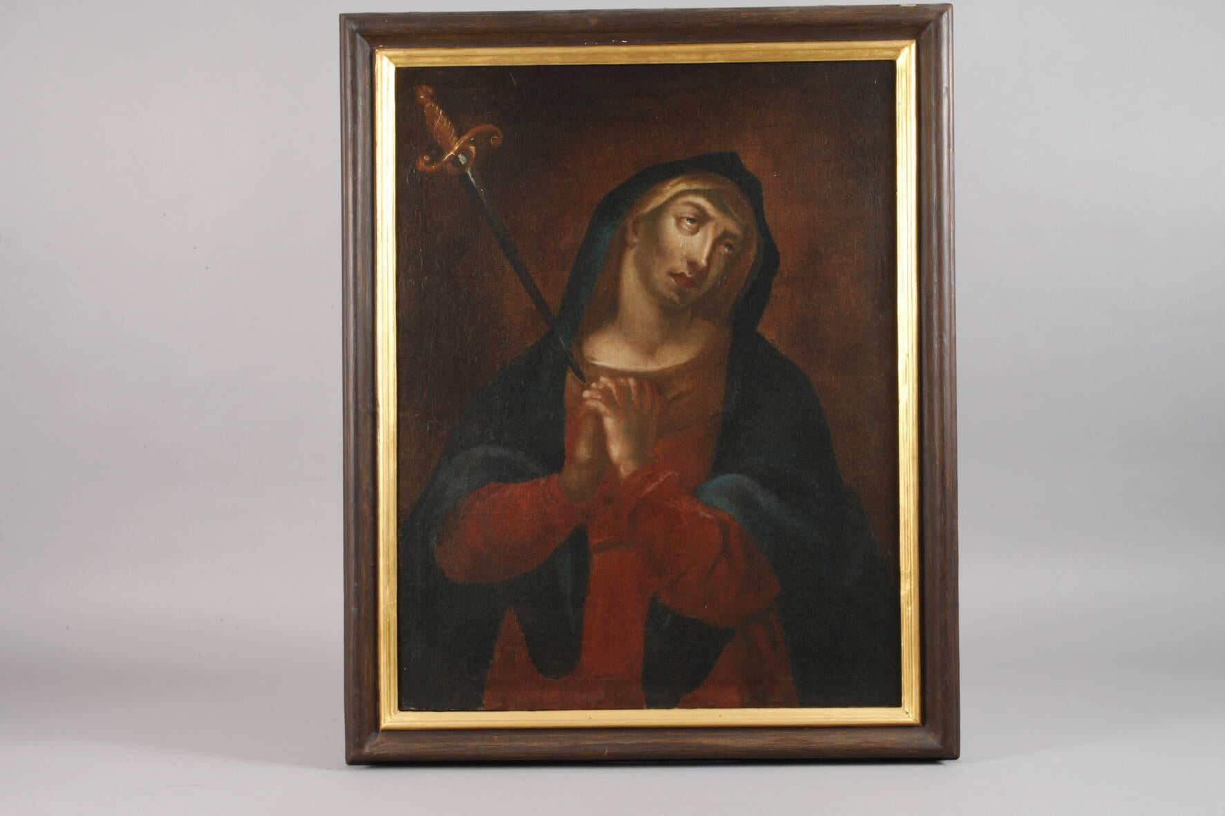 The Mater Delarosa, Large 18th century Italian Old Master Sorrowful Mary - Painting by Italian Master