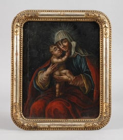 FINE 18TH CENTURY GERMAN OLD MASTER OIL PAINTING - THE MADONNA & INFANT CHRIST