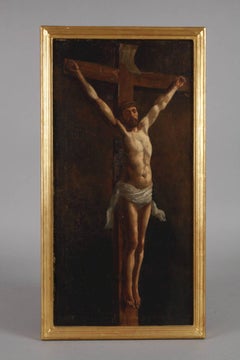 c.1890/1900 FINE ITALIAN OIL PAINTING - CHRIST ON THE CROSS - CHIAROSCURO STYLE