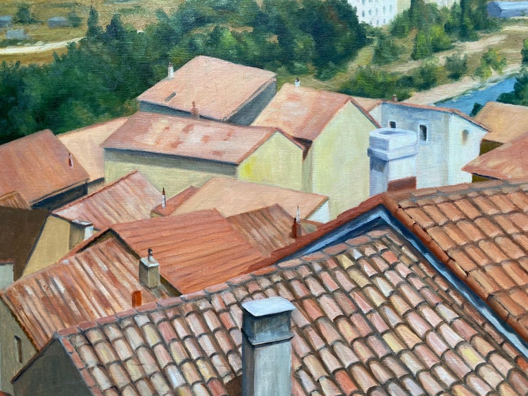 Artist: Yvette Bossiere (French, b.1926) signed lower corner and verso

Title: Millau, France

Medium: oil painting on canvas, unframed

Size: painting: 32 x 39.5 inches

Provenance: the artists estate, France

Condition: overall good
