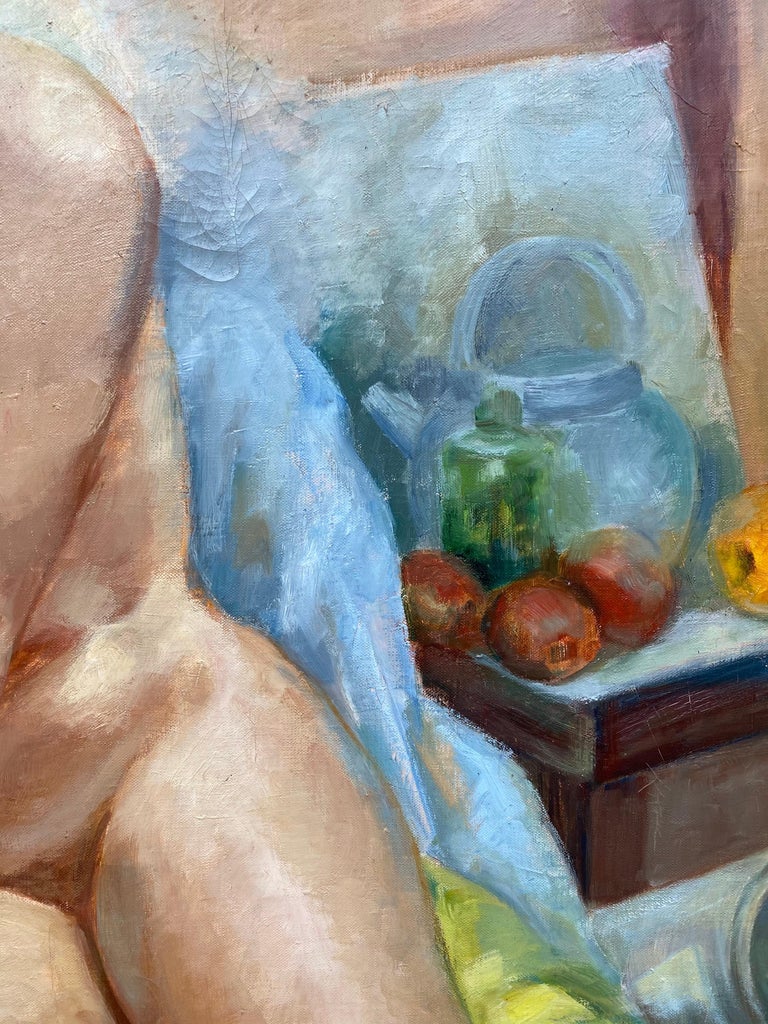 Very Large 20th Century French Impressionist Oil Nude Model with Fruit For Sale 1