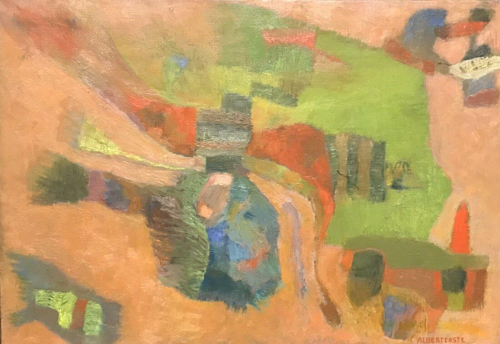 ALBERT COSTE (1896-1985)  Abstract Painting - 1950's SIGNED FRENCH CUBIST OIL PAINTING - BEAUTIFUL ORANGE BLUE GREEN COLORS