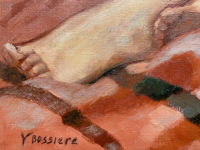 Huge 20th Century French Impressionist Oil - Reclining Nude Lady Reading Book For Sale 1