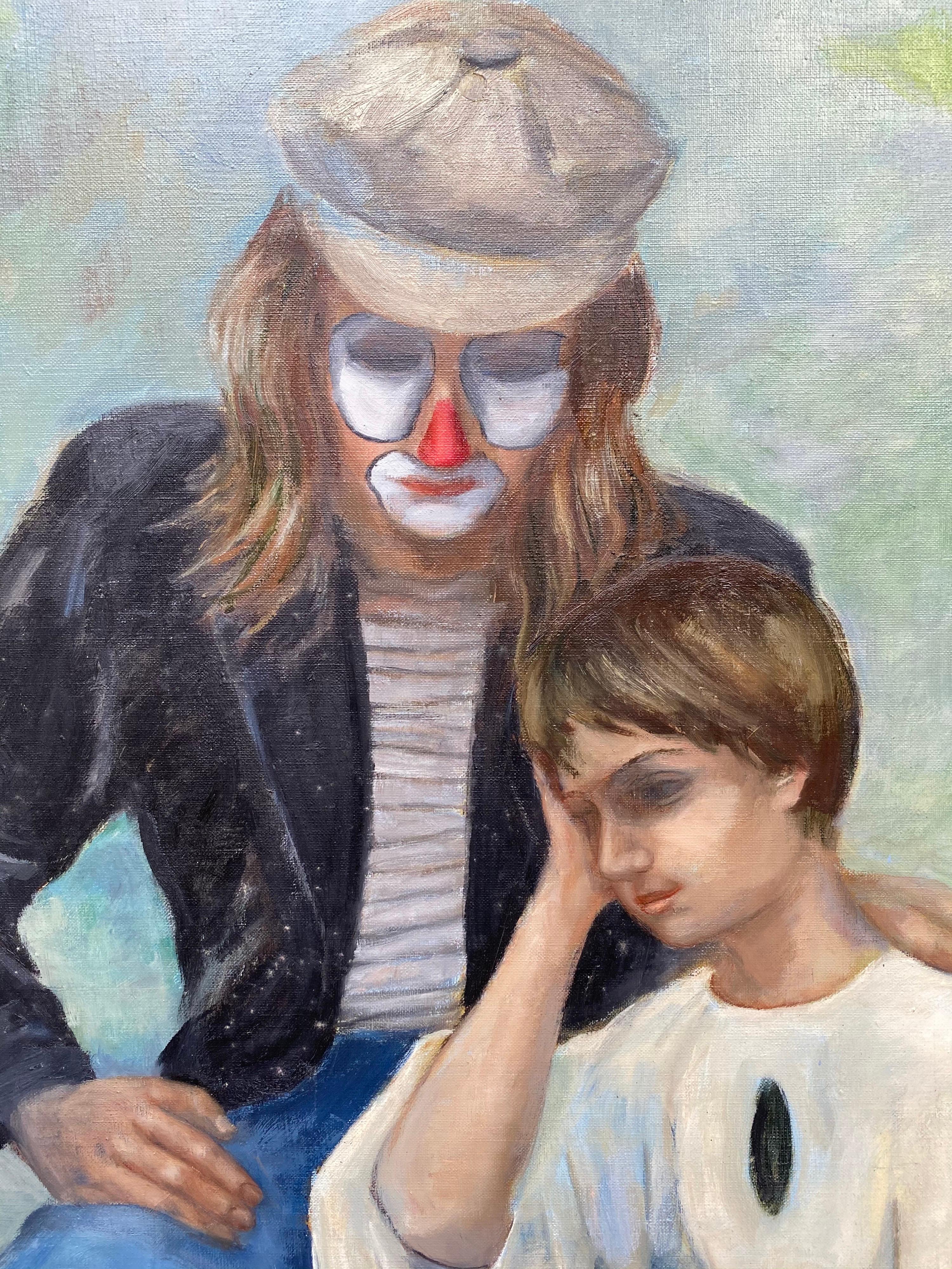Large 20th Century French Impressionist Oil - Two Circus Clowns/ Performers  - Painting by Yvette Bossiere