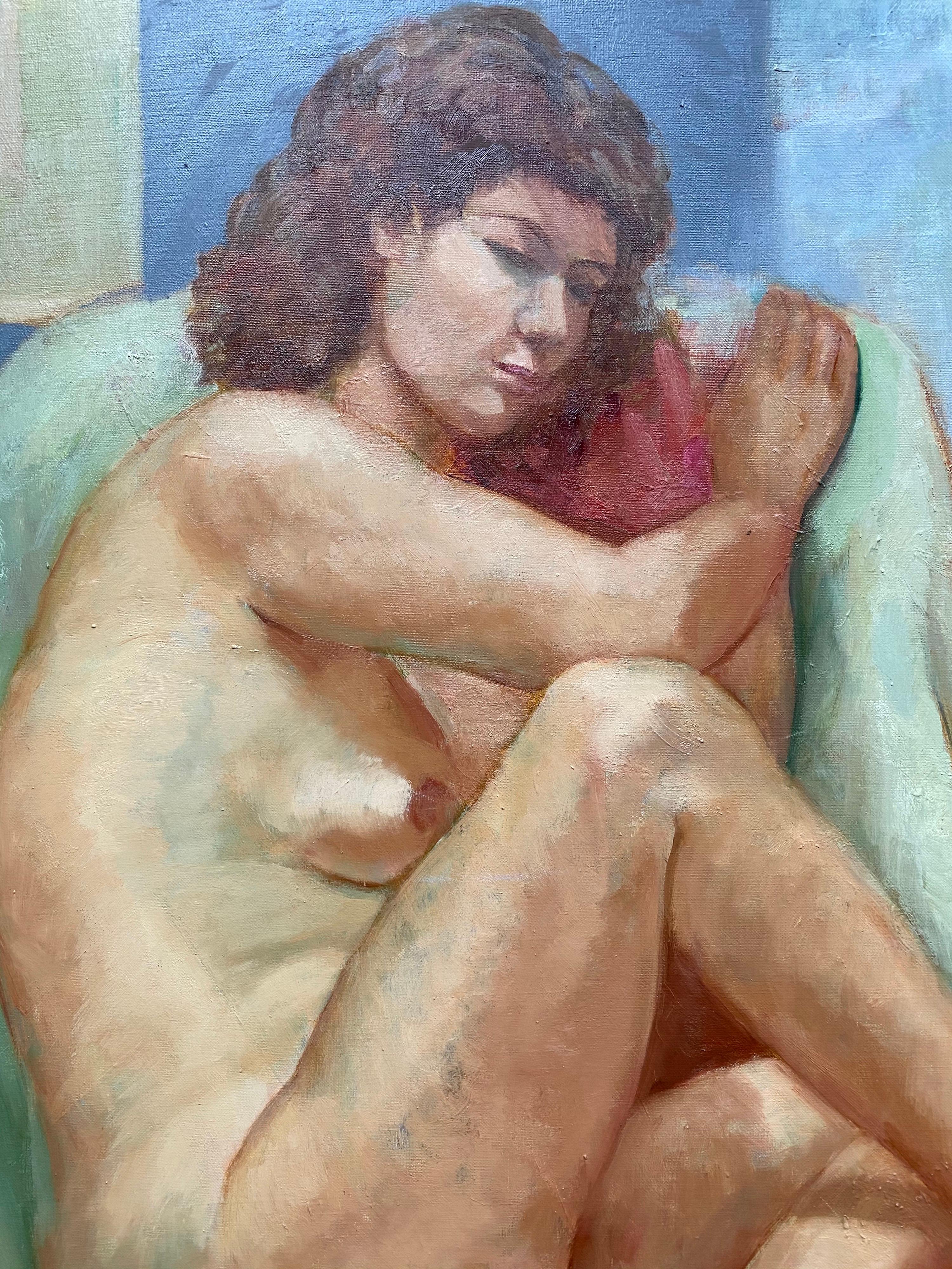 Le modèle de l'artiste - Portrait de femme nue, huile impressionniste française du 20e siècle - Painting de Yvette Bossiere