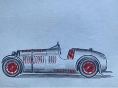 Set of Four 1930's Motor Car Racing Original Drawings