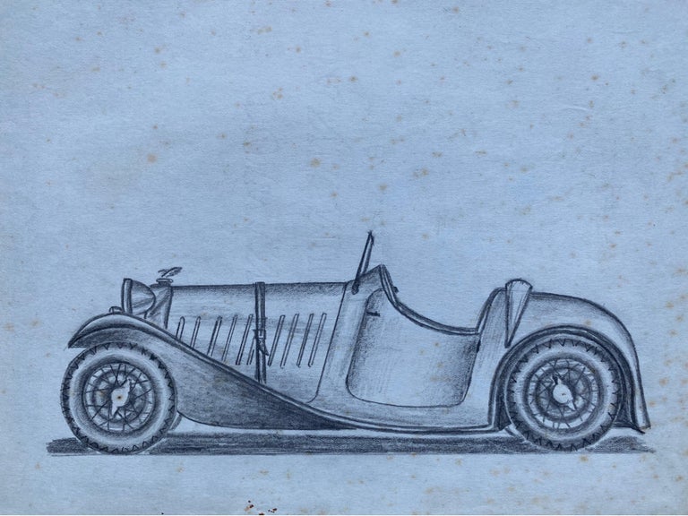 Wonderful set of four original pencil drawings depicting vintage motor cars from the 1930's. 

They are an ideal gift or interior furnishing for any 'man cave' or 'boys room' - or for any interior with a sporting theme!

The drawings are all by the